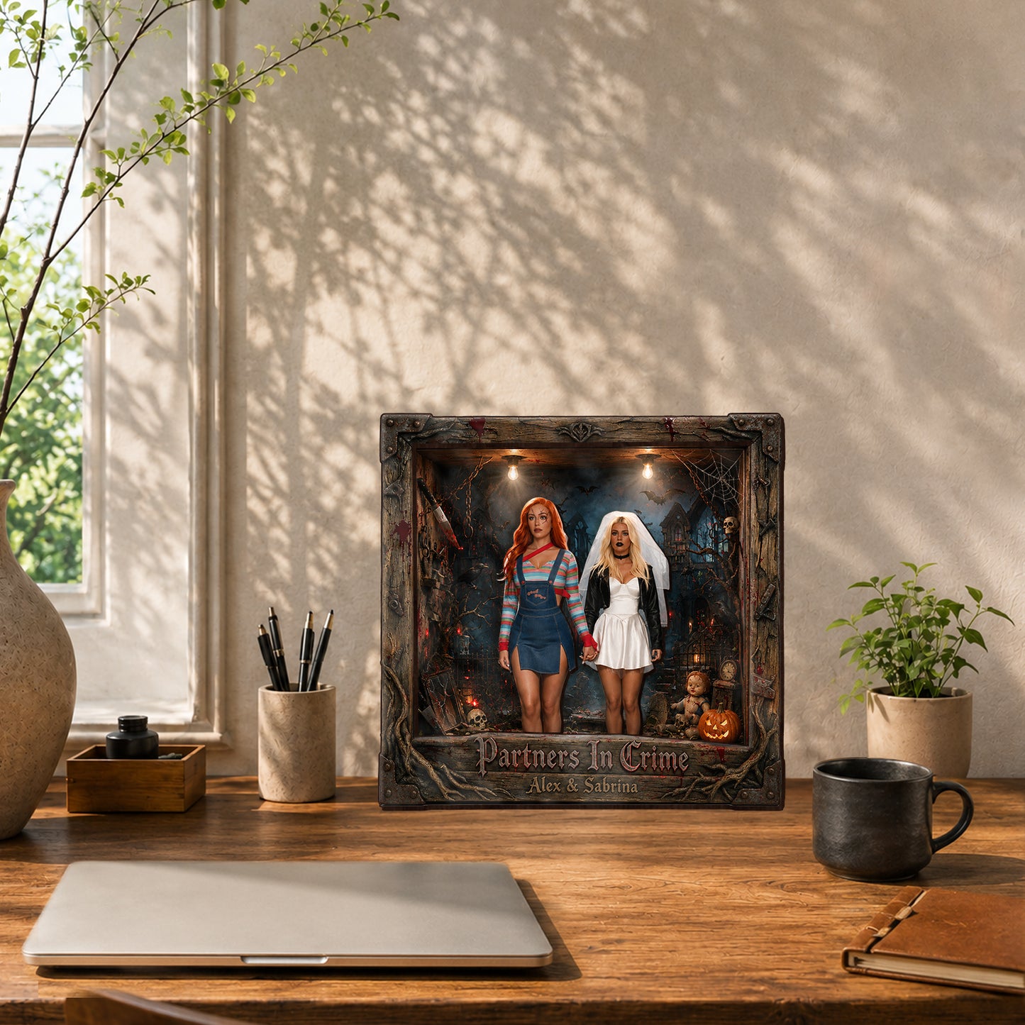 Partners In Crime - Personalized Bestie Wooden Light Shadow Box