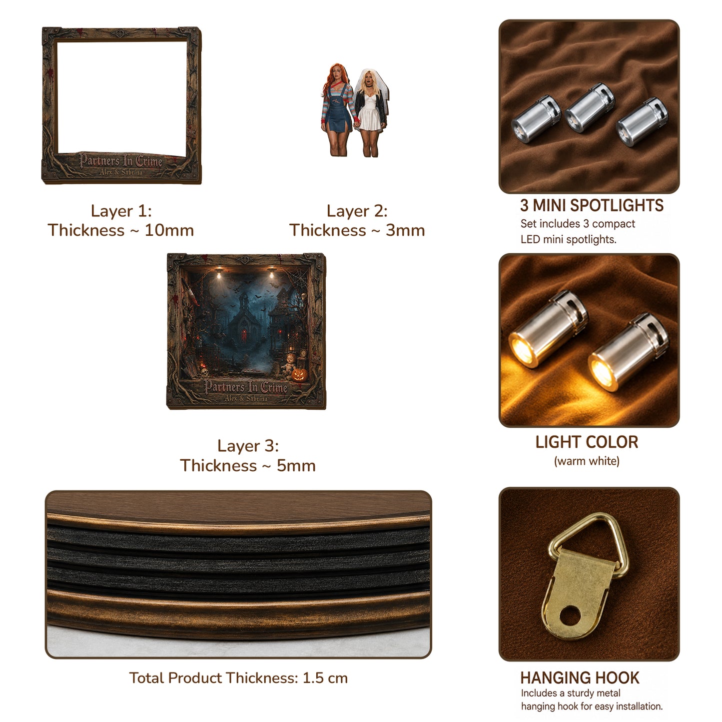 Partners In Crime - Personalized Bestie Wooden Light Shadow Box