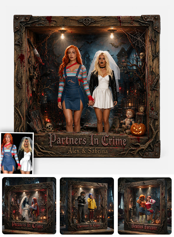 Partners In Crime - Personalized Bestie Wooden Light Shadow Box