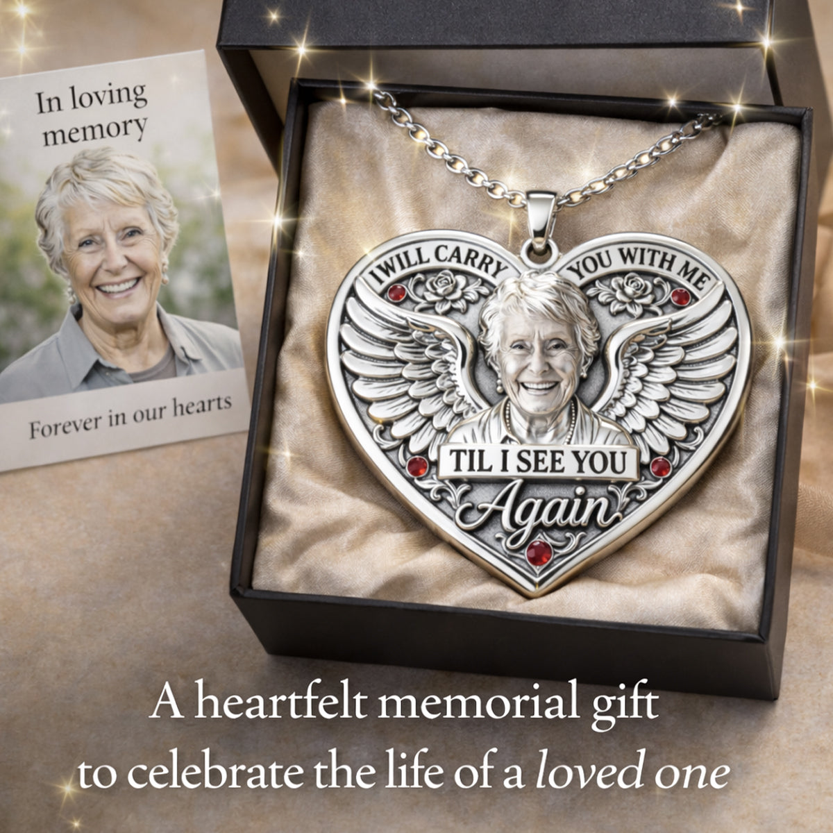 Memorial Gift, Til I See You Again - Personalized Memorial Shaped Metal Pendant Necklace