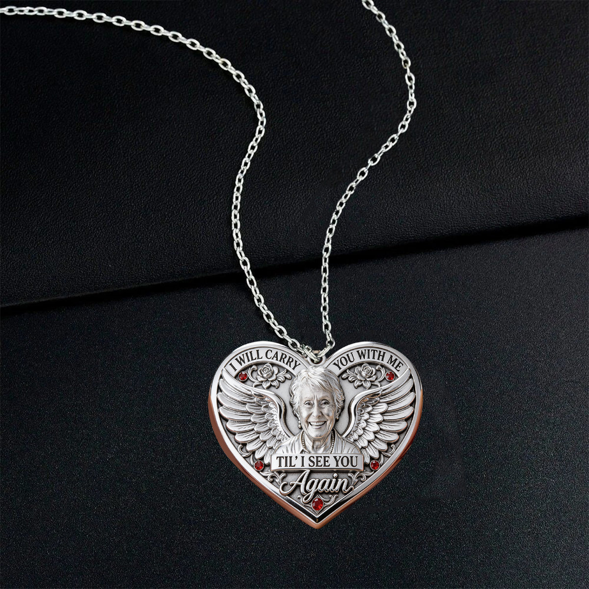 Memorial Gift, Til I See You Again - Personalized Memorial Shaped Metal Pendant Necklace
