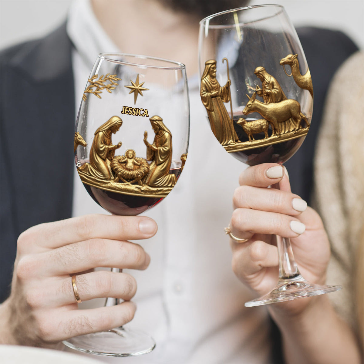 La Sainte Nuit - Verre à vin chrétien personnalisé à longue tige