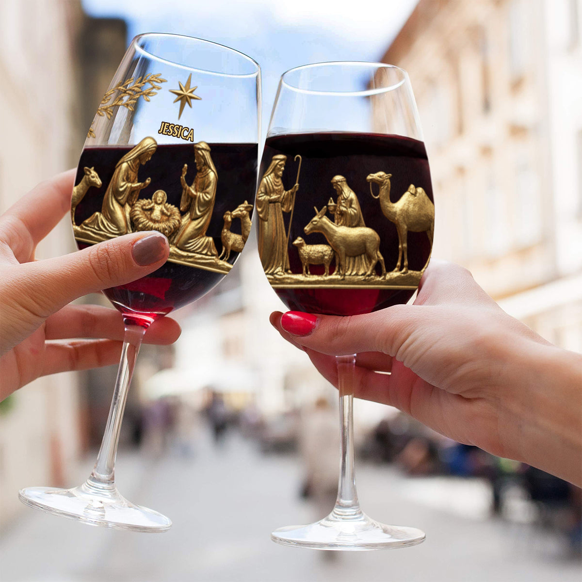 La Sainte Nuit - Verre à vin chrétien personnalisé à longue tige