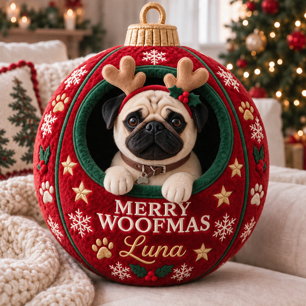 Ornement de Noël pour animaux - Cadeau amusant personnalisé - Coussin en fausse fourrure premium