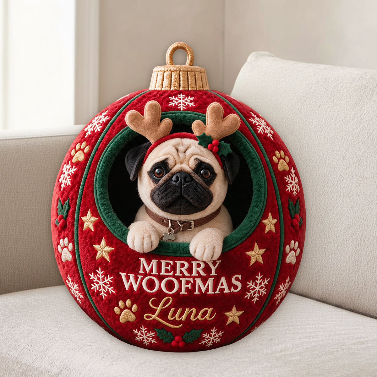Ornement de Noël pour animaux - Cadeau amusant personnalisé - Coussin en fausse fourrure premium