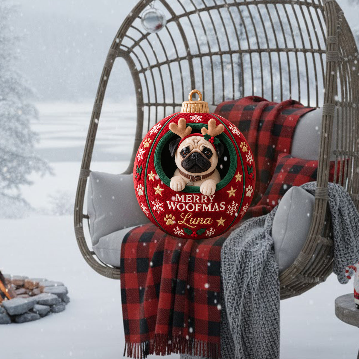 Ornement de Noël pour animaux - Cadeau amusant personnalisé - Coussin en fausse fourrure premium
