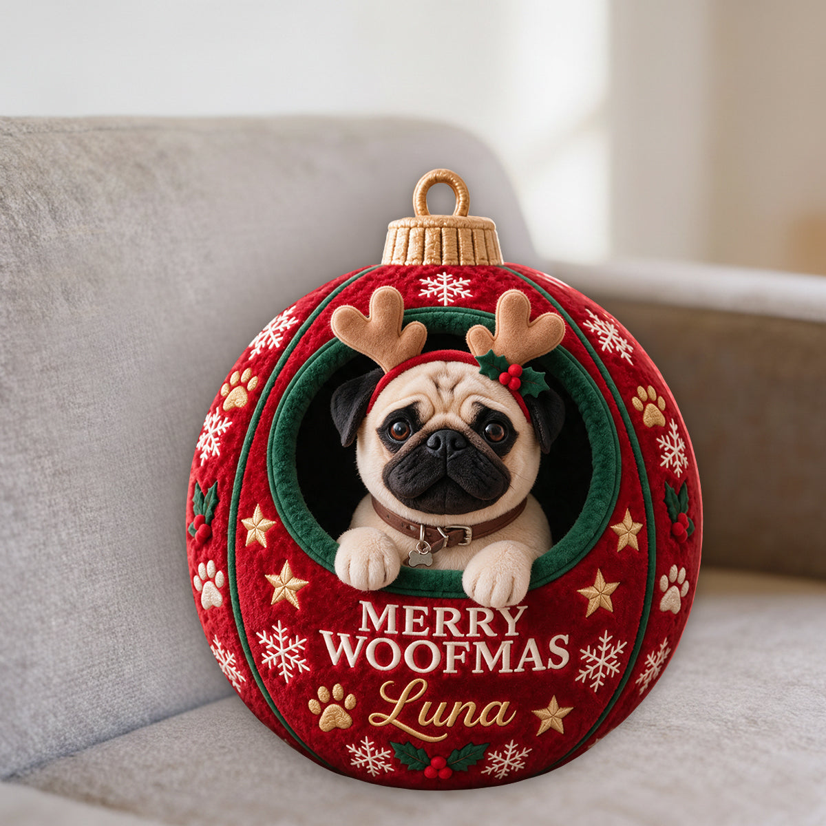 Ornement de Noël pour animaux - Cadeau amusant personnalisé - Coussin en fausse fourrure premium