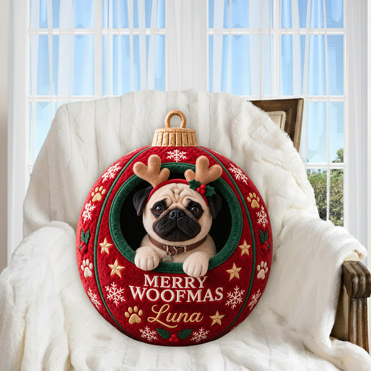 Ornement de Noël pour animaux - Cadeau amusant personnalisé - Coussin en fausse fourrure premium