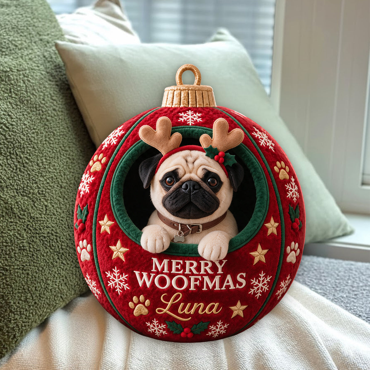Ornement de Noël pour animaux - Cadeau amusant personnalisé - Coussin en fausse fourrure premium