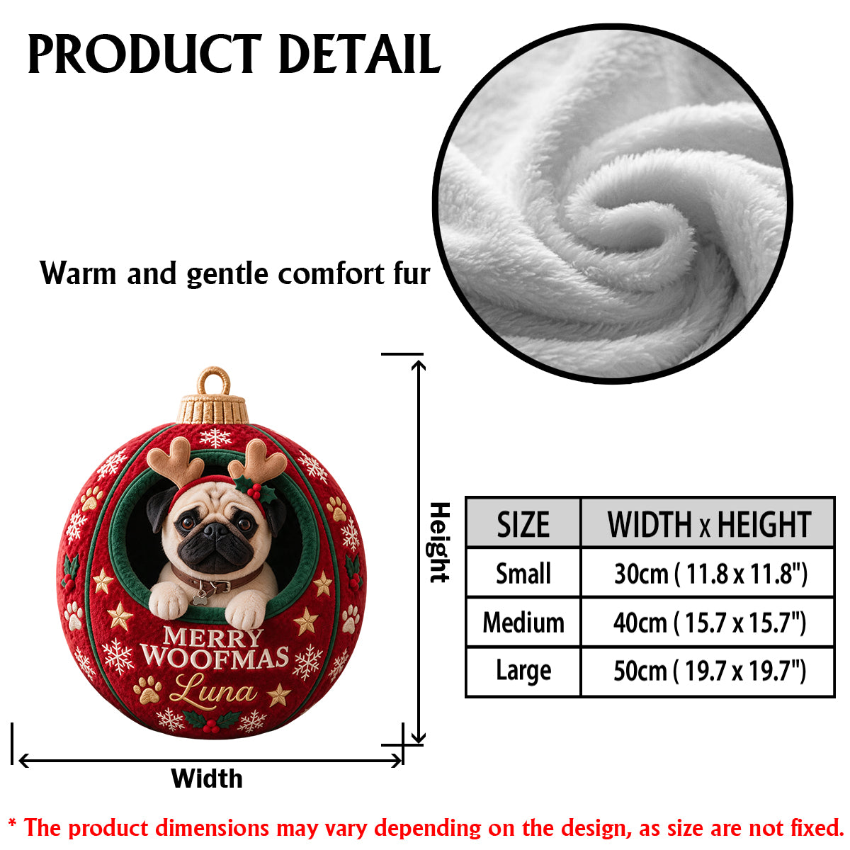 Ornement de Noël pour animaux - Cadeau amusant personnalisé - Coussin en fausse fourrure premium