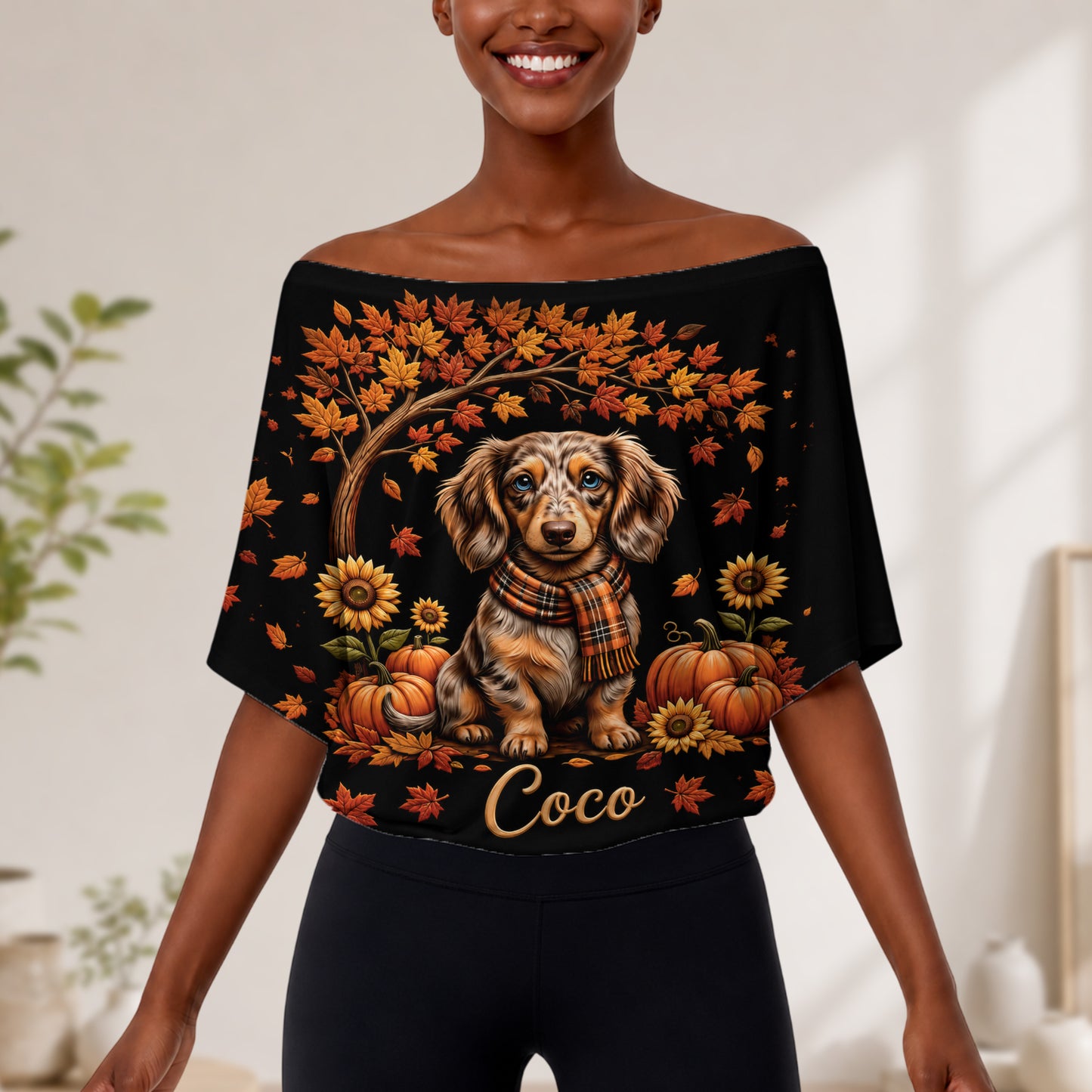 Any Pet Photo - Personalized Dog Off-Shoulder Top Set