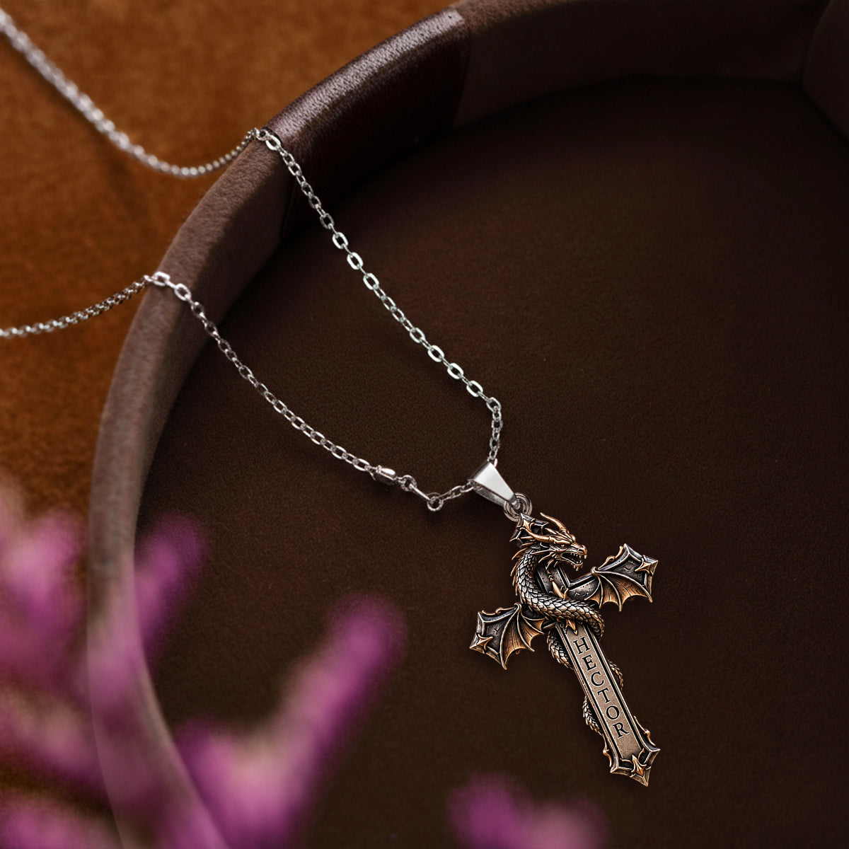 Faith & Fire — Dragon Cross Necklace - Personalized Dragon Shaped Metal Pendant Necklace