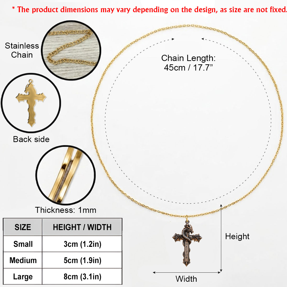 Faith & Fire — Dragon Cross Necklace - Personalized Dragon Shaped Metal Pendant Necklace