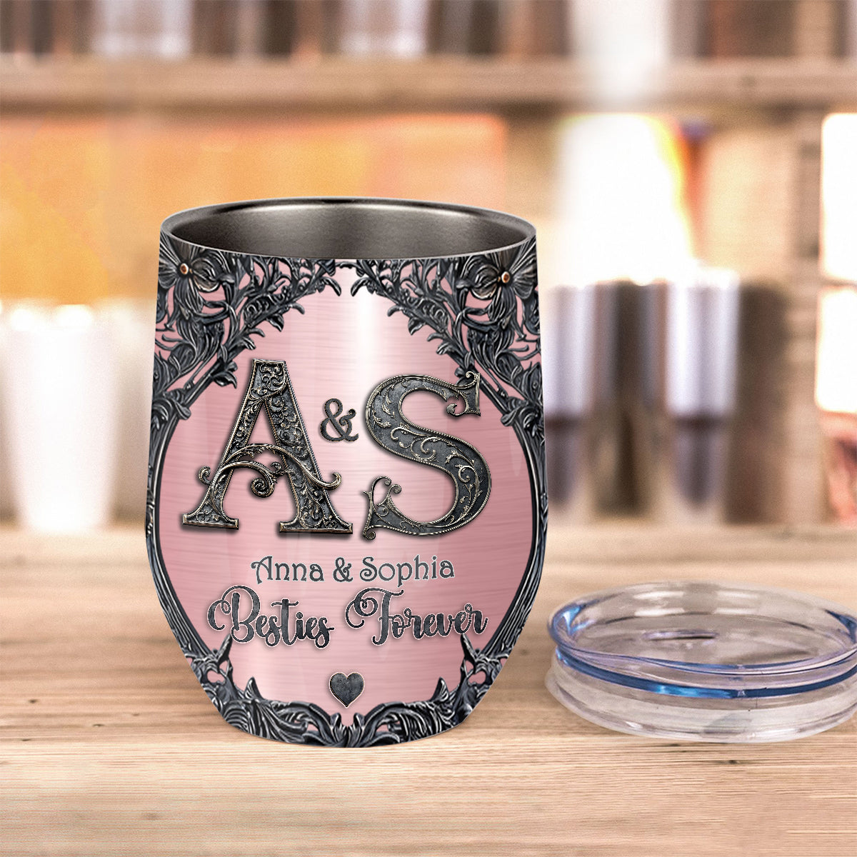 Cadeau pour meilleure amie : gobelet à vin personnalisé avec initiales du nom de votre meilleure amie