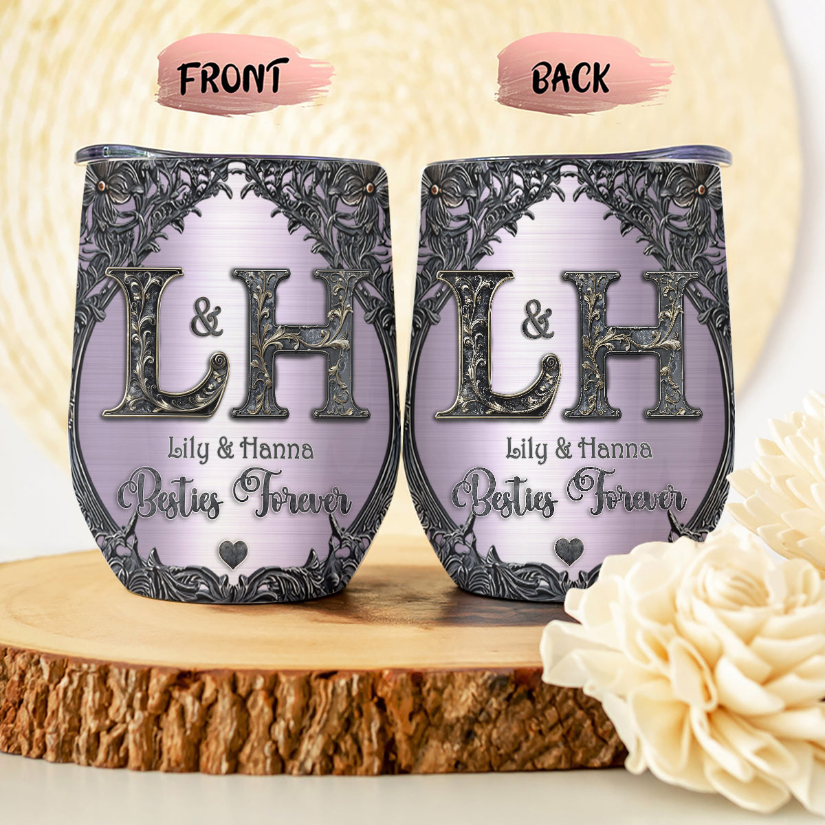 Cadeau pour meilleure amie : gobelet à vin personnalisé avec initiales du nom de votre meilleure amie
