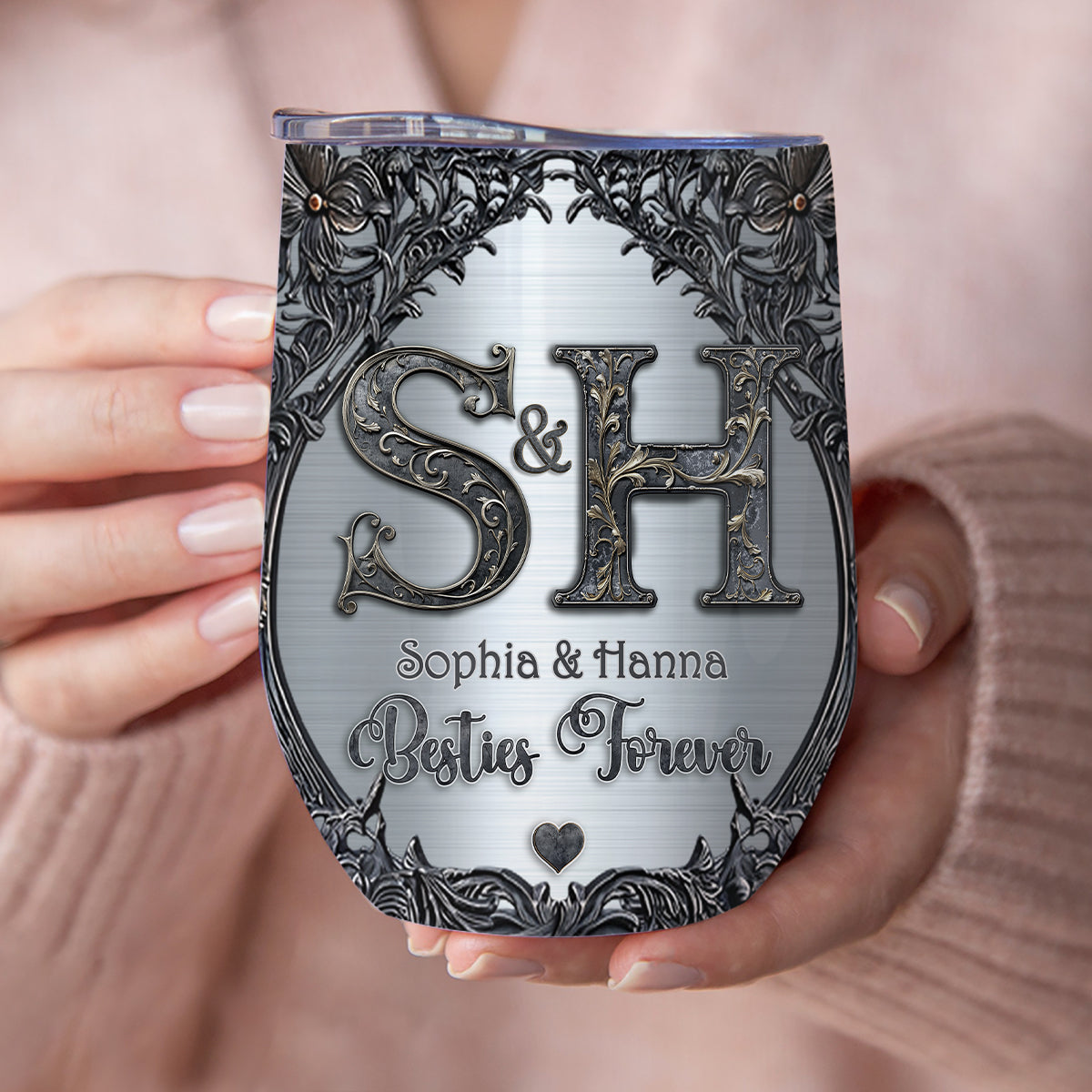 Cadeau pour meilleure amie : gobelet à vin personnalisé avec initiales du nom de votre meilleure amie