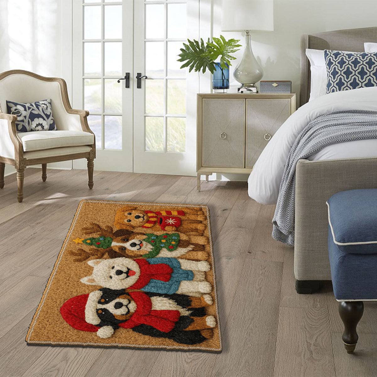 Tapis de Noël personnalisé pour chien - Tapis antidérapant à motif chien