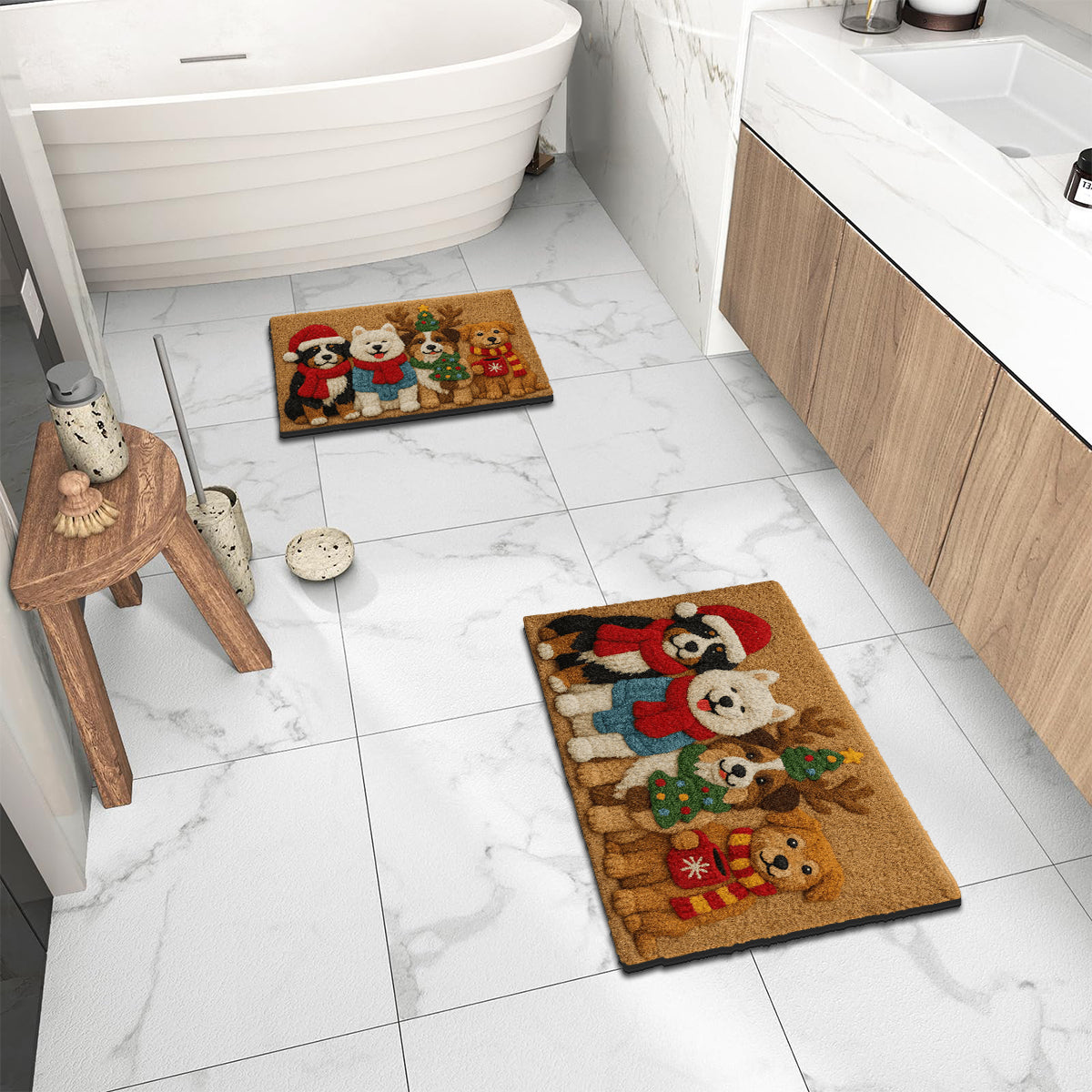 Tapis de Noël personnalisé pour chien - Tapis antidérapant à motif chien