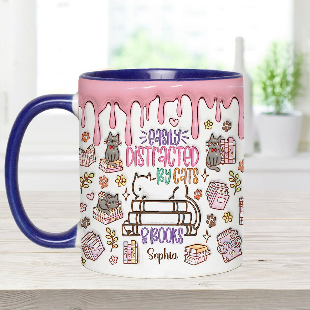 Facilement distrait(e) par les chats et les livres - Mug personnalisé à motif livre