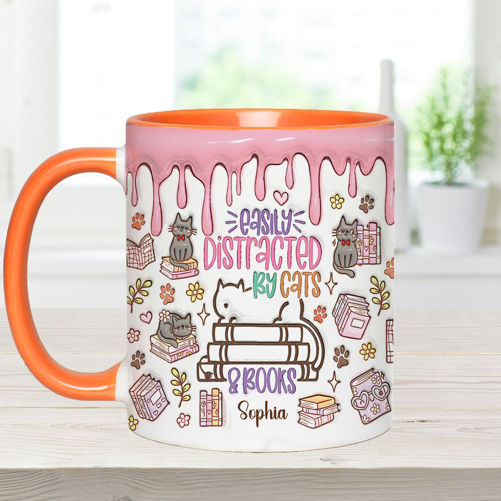 Facilement distrait(e) par les chats et les livres - Mug personnalisé à motif livre