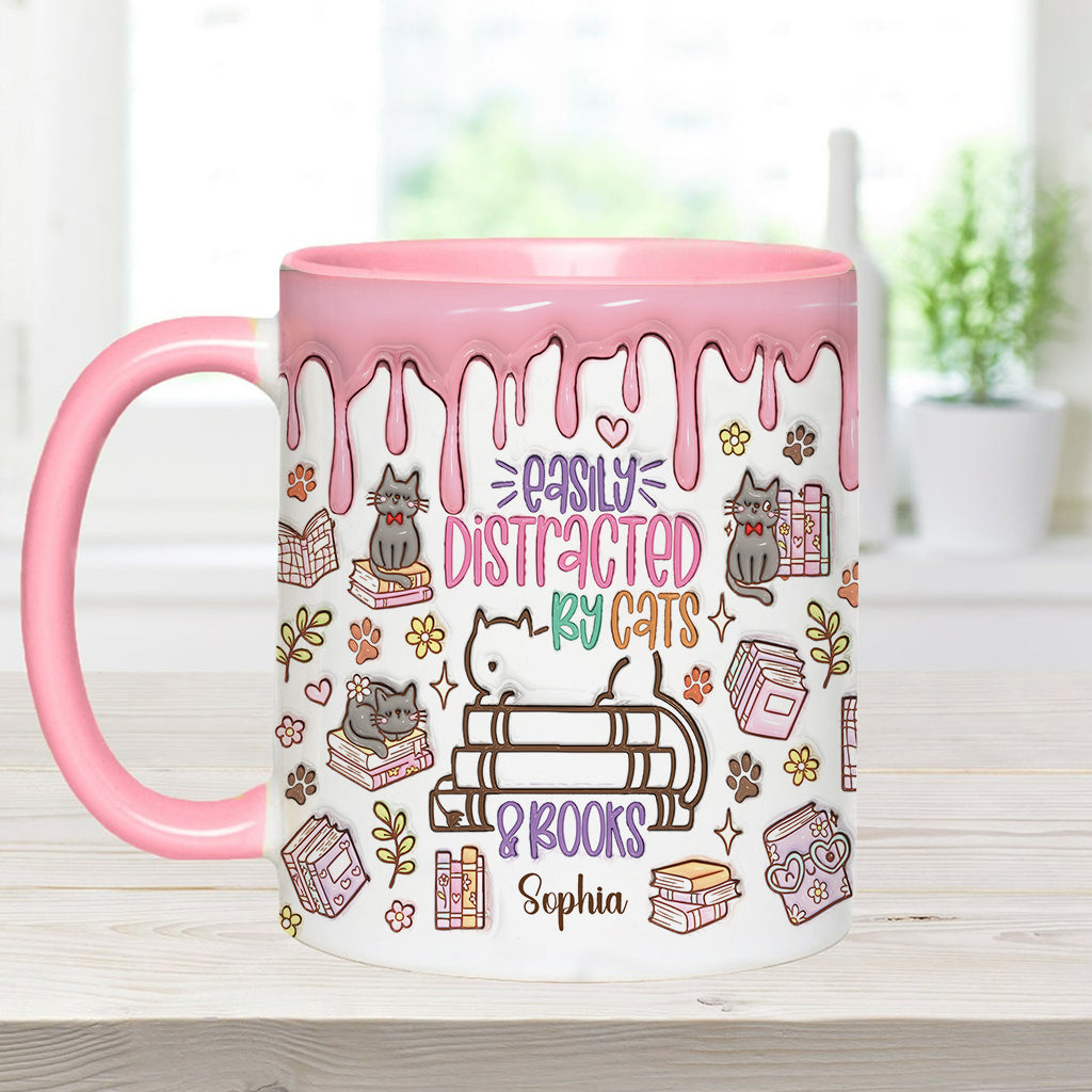 Facilement distrait(e) par les chats et les livres - Mug personnalisé à motif livre