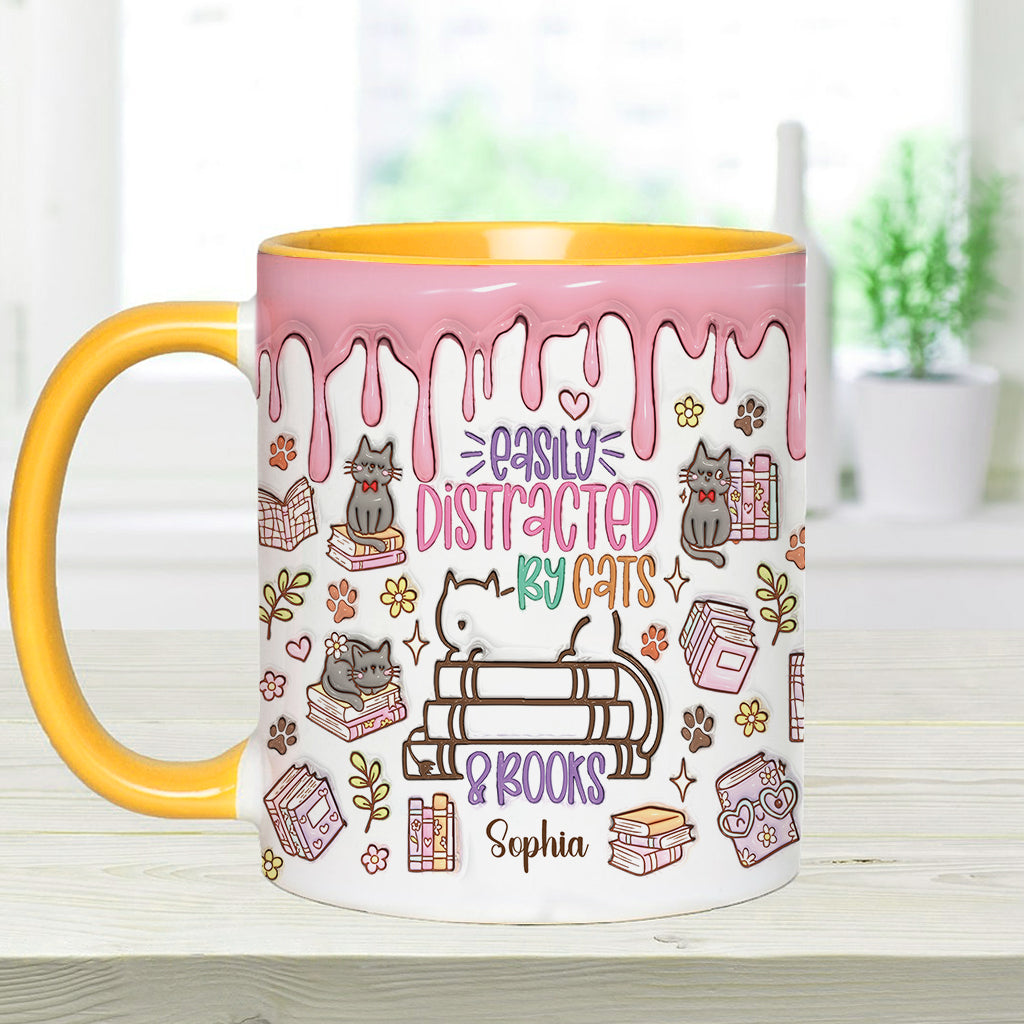 Facilement distrait(e) par les chats et les livres - Mug personnalisé à motif livre