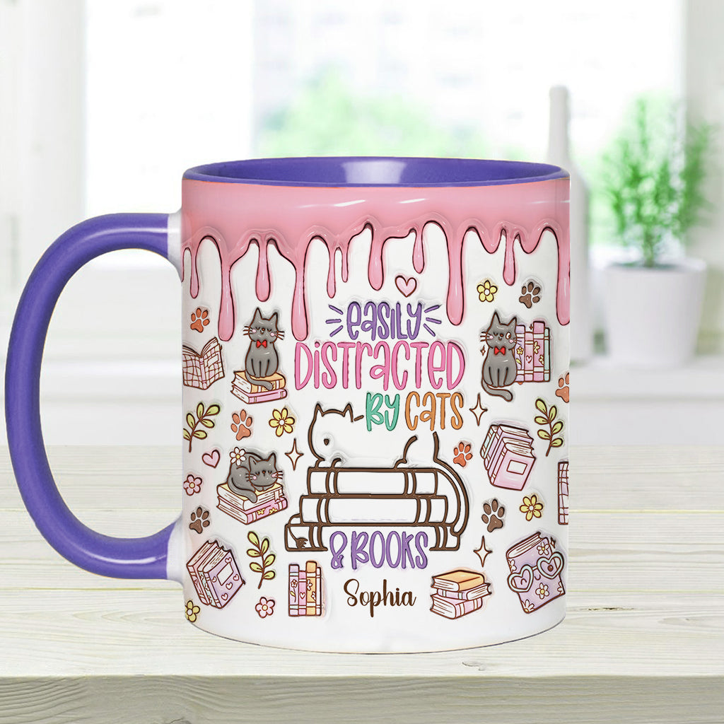 Facilement distrait(e) par les chats et les livres - Mug personnalisé à motif livre