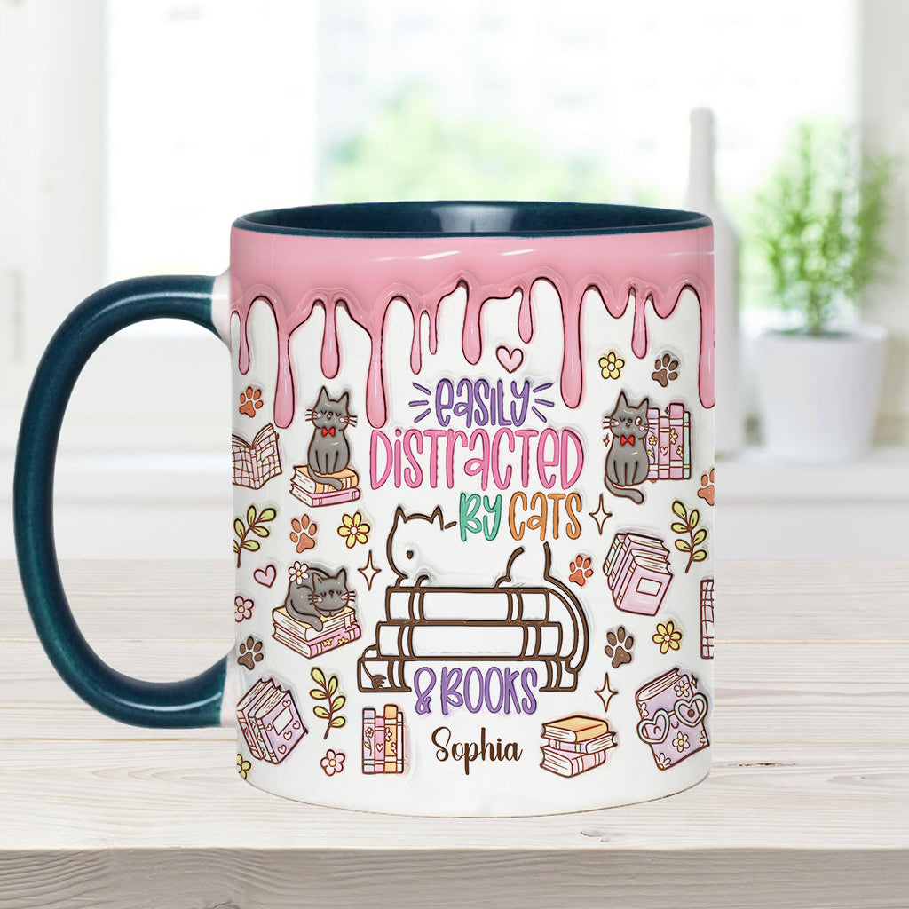 Facilement distrait(e) par les chats et les livres - Mug personnalisé à motif livre