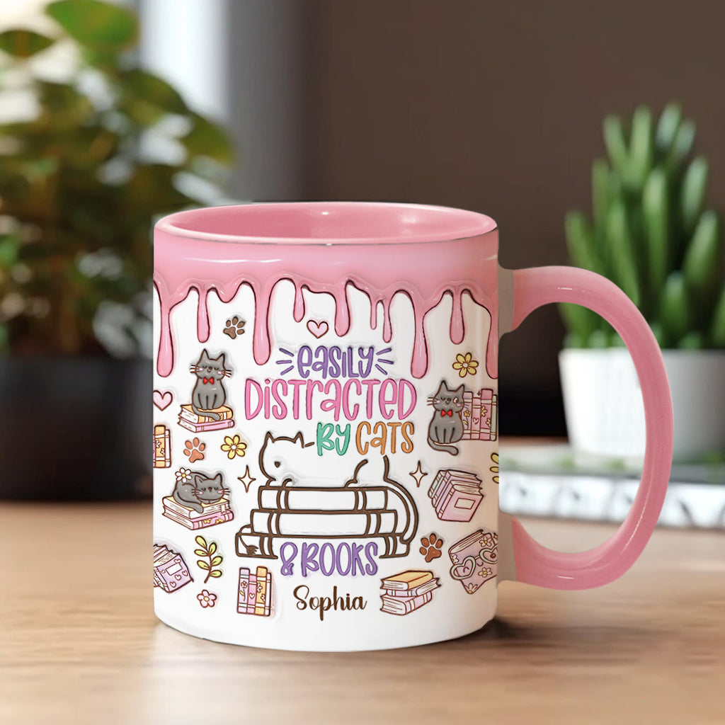 Facilement distrait(e) par les chats et les livres - Mug personnalisé à motif livre