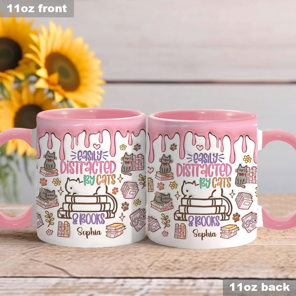 Facilement distrait(e) par les chats et les livres - Mug personnalisé à motif livre