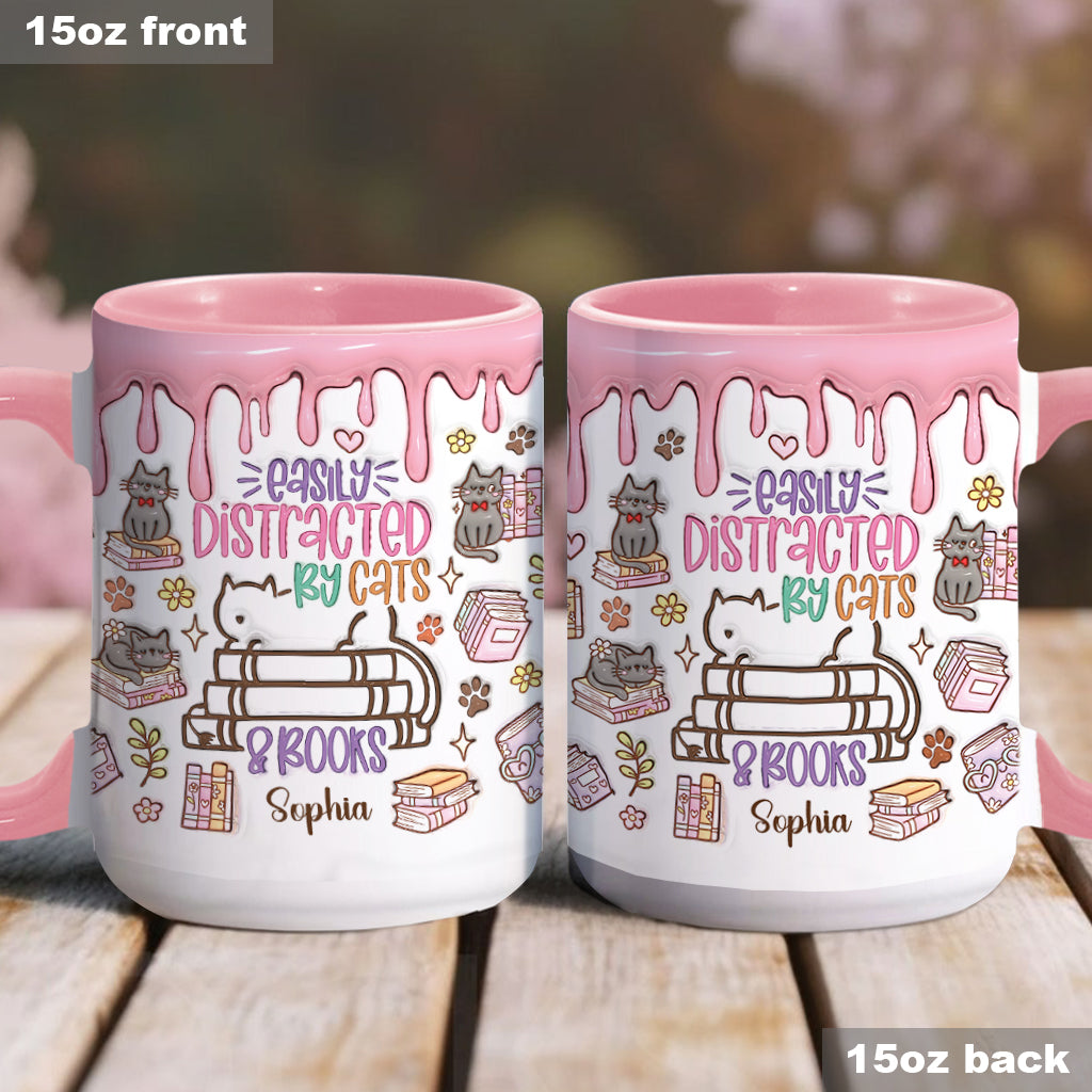 Facilement distrait(e) par les chats et les livres - Mug personnalisé à motif livre