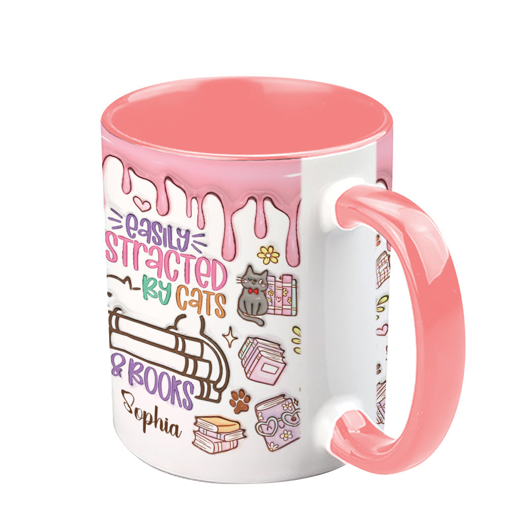 Facilement distrait(e) par les chats et les livres - Mug personnalisé à motif livre