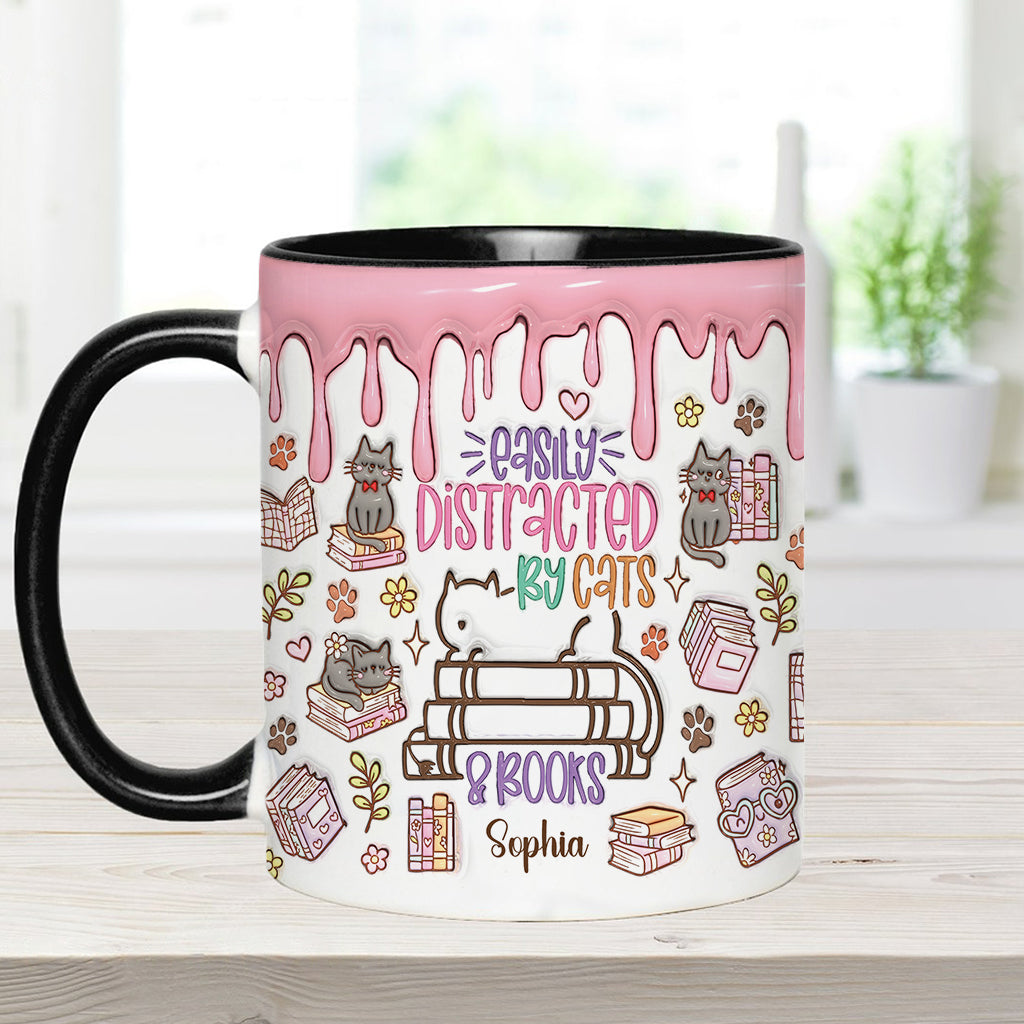 Facilement distrait(e) par les chats et les livres - Mug personnalisé à motif livre