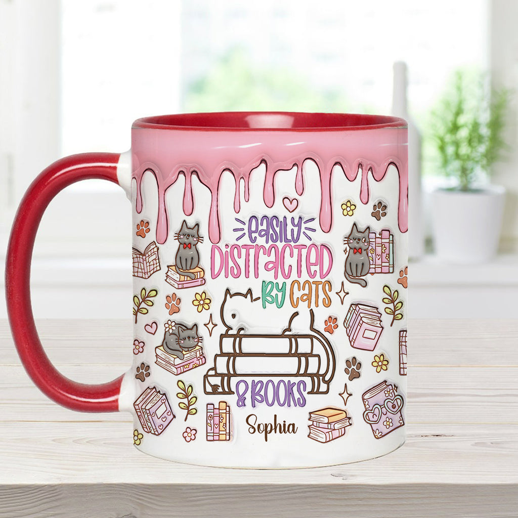Facilement distrait(e) par les chats et les livres - Mug personnalisé à motif livre