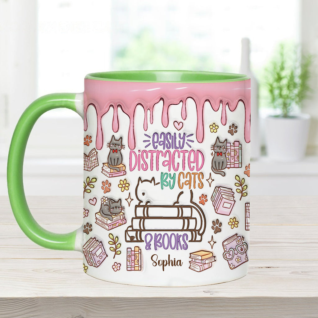 Facilement distrait(e) par les chats et les livres - Mug personnalisé à motif livre