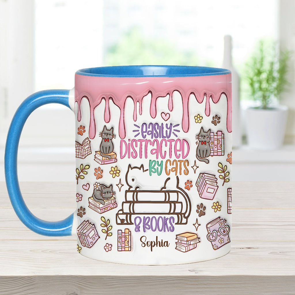 Facilement distrait(e) par les chats et les livres - Mug personnalisé à motif livre