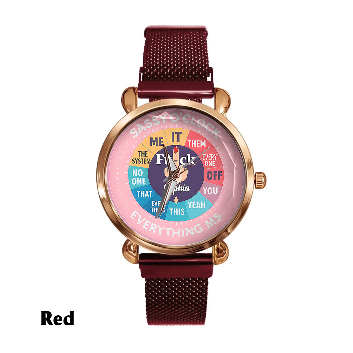 Montre « F*ck O'Clock », cadeau humoristique pour elle ou ses amies - Montre-bracelet sarcastique personnalisée pour femme 