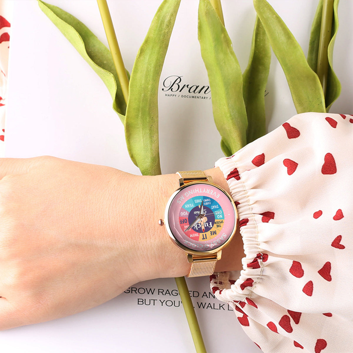 Montre « F*ck O'Clock », cadeau humoristique pour elle ou ses amies - Montre-bracelet sarcastique personnalisée pour femme 