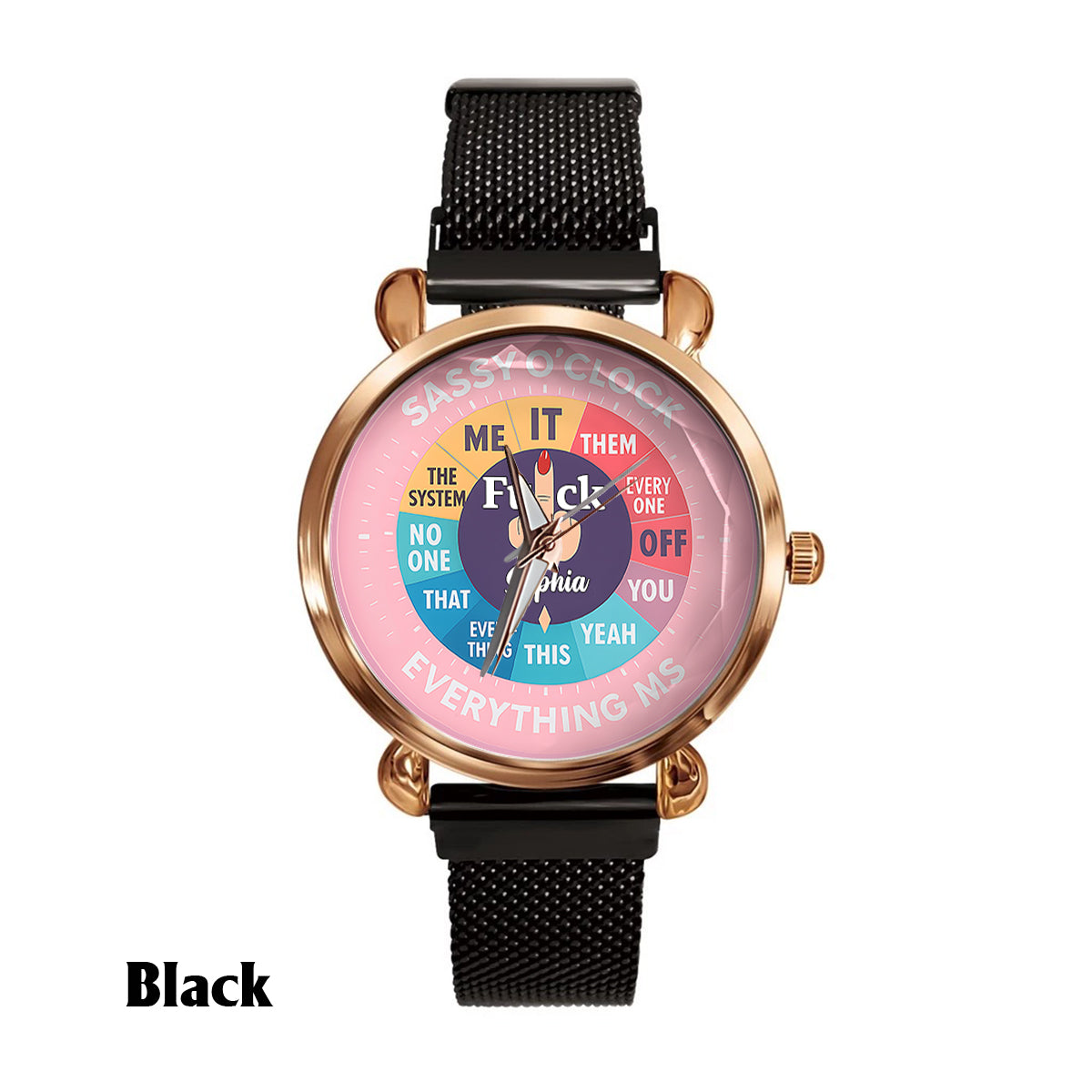 Montre « F*ck O'Clock », cadeau humoristique pour elle ou ses amies - Montre-bracelet sarcastique personnalisée pour femme 
