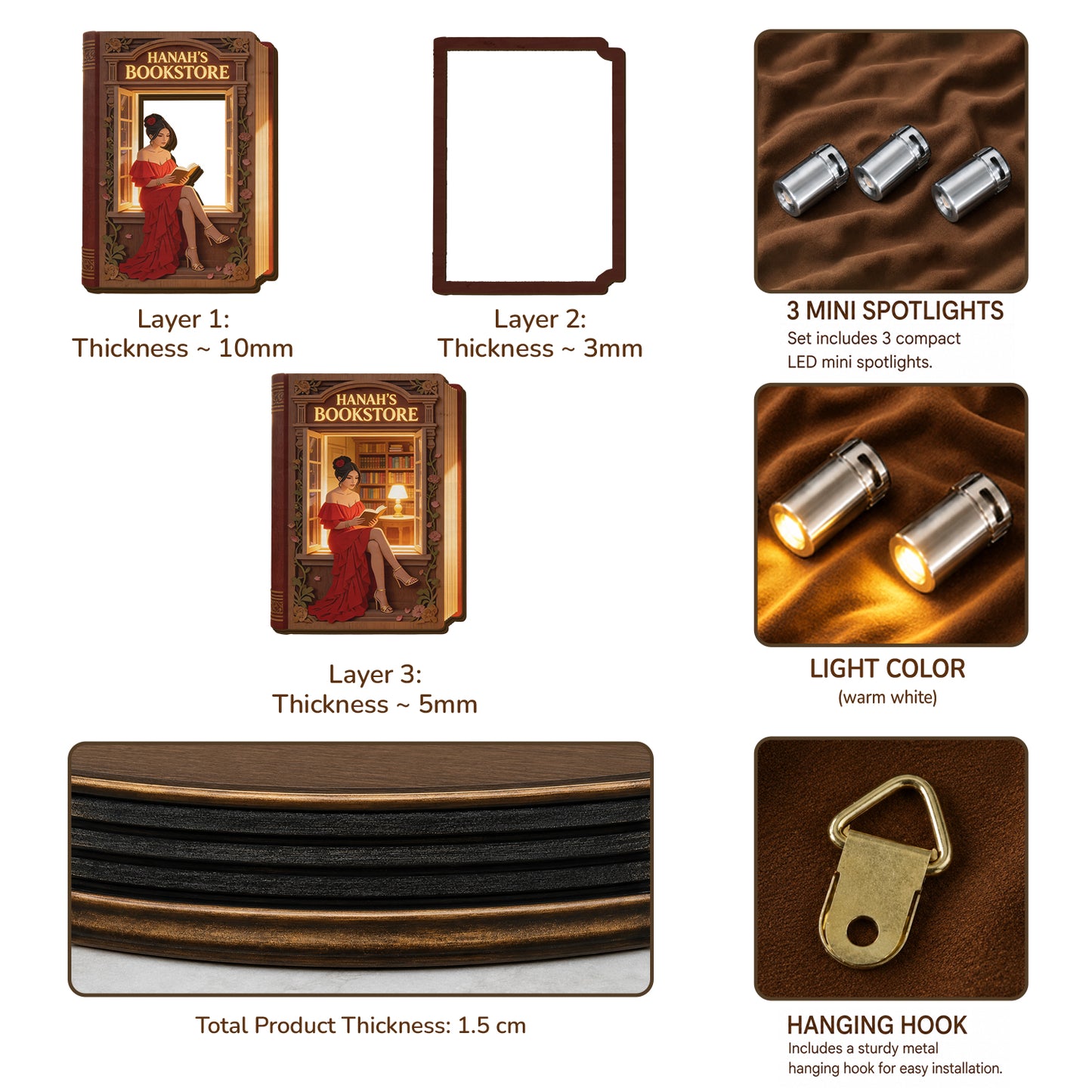 My Bookstore - Personalized Book Wooden Light Shadow Box