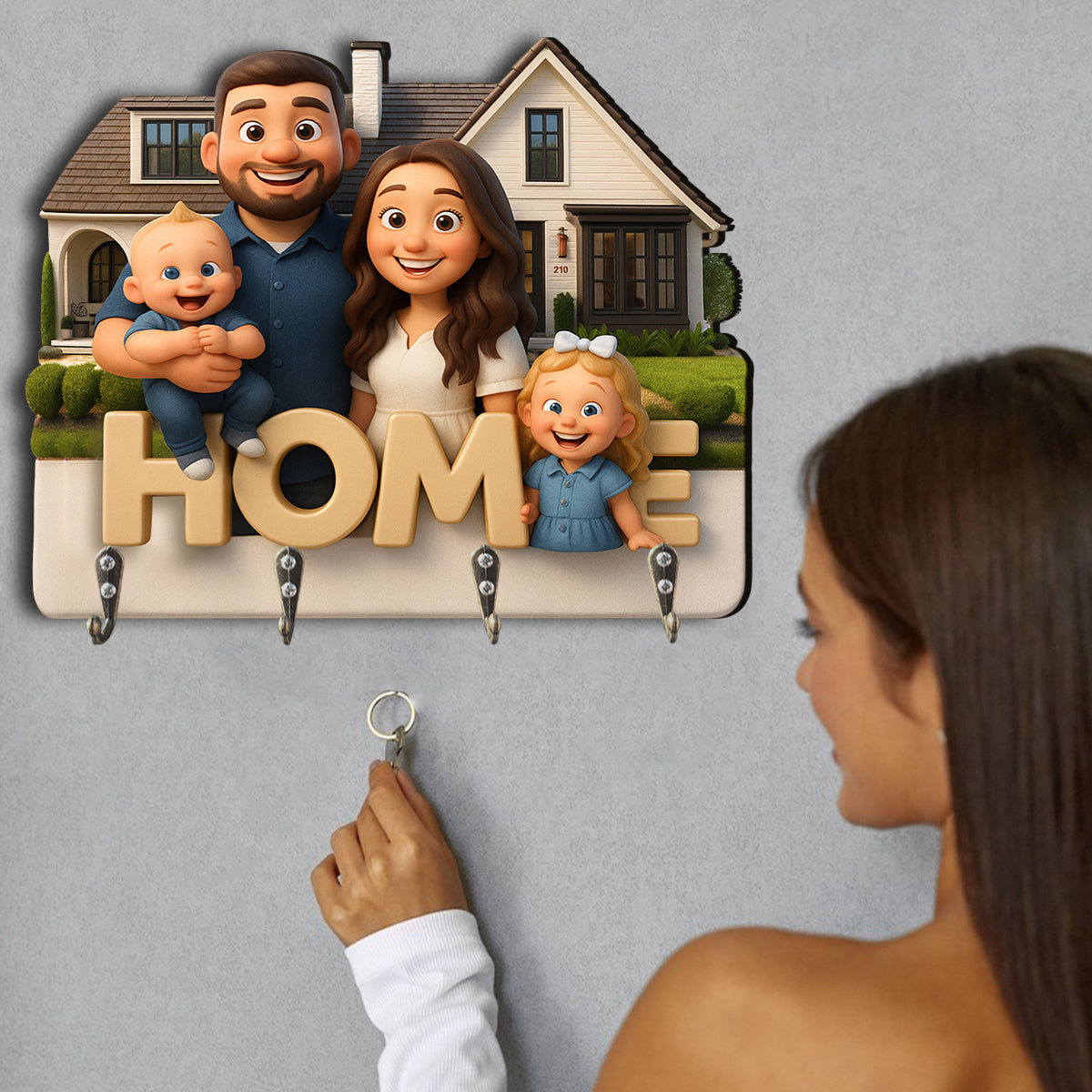 « On est bien chez soi » - Porte-manteau mural personnalisé pour toute la famille