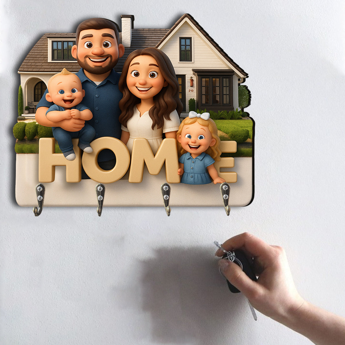 « On est bien chez soi » - Porte-manteau mural personnalisé pour toute la famille