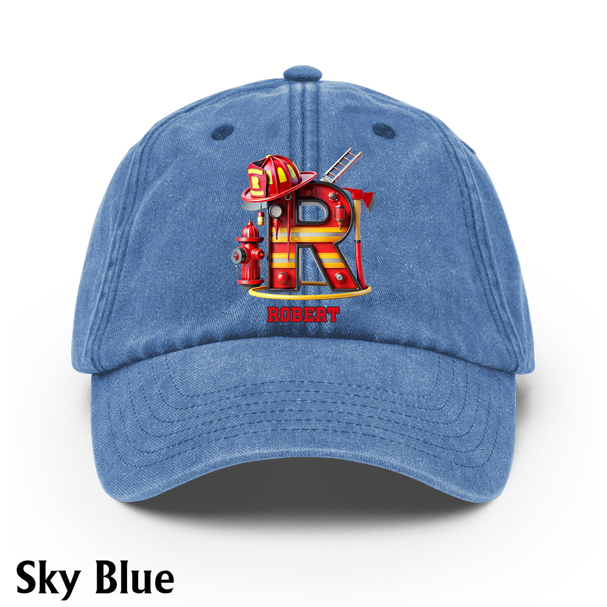 Alphabet Firefighter - Personalized Firefighter Washed Denim Cap