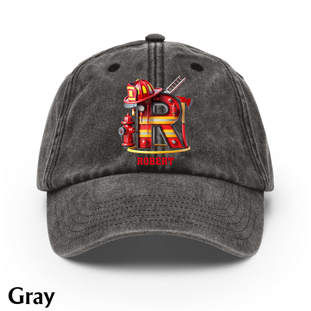 Alphabet Firefighter - Personalized Firefighter Washed Denim Cap