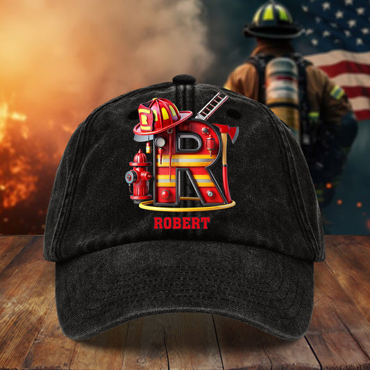 Alphabet Firefighter - Personalized Firefighter Washed Denim Cap