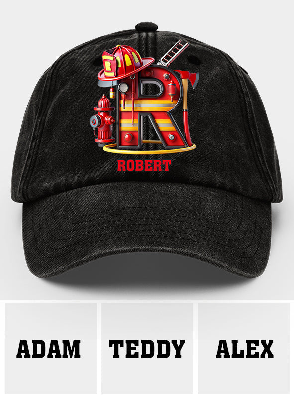 Alphabet Firefighter - Personalized Firefighter Washed Denim Cap