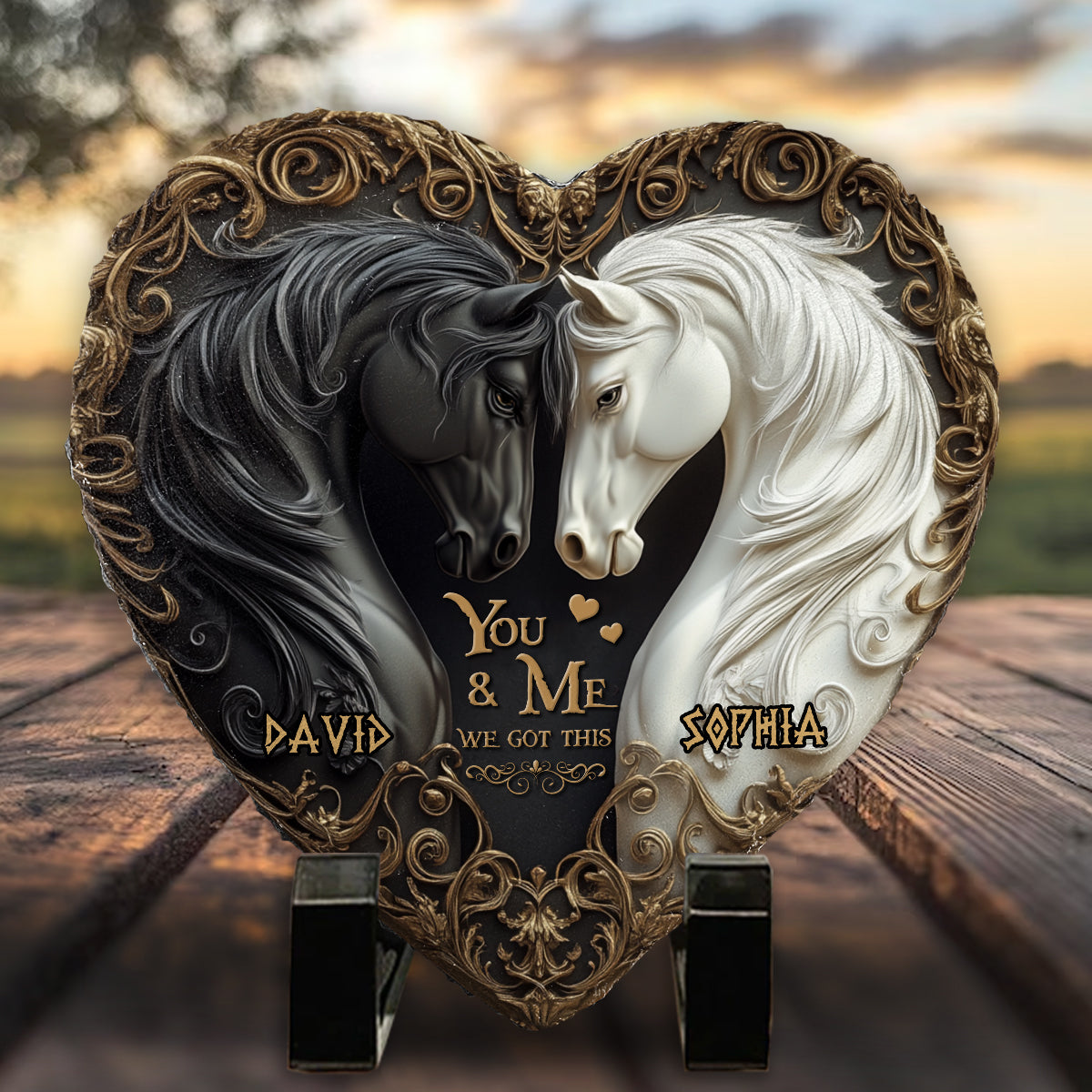 Toi et moi, on gère ! - Pierre personnalisée en forme de cœur avec motif cheval