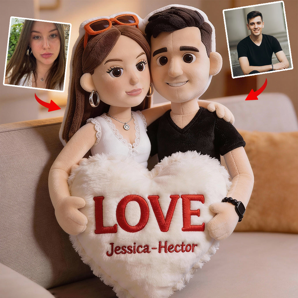 Photo to Custom Cut-Shape Plush Pillow - Personalized Couple Faux Fur Shaped Pillow
