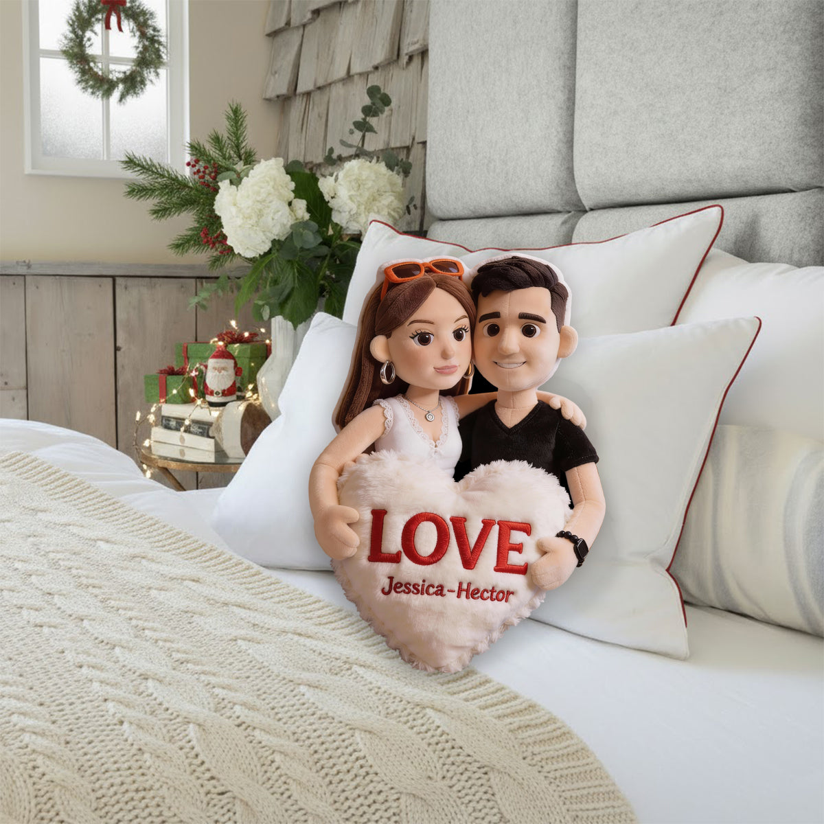 Photo to Custom Cut-Shape Plush Pillow - Personalized Couple Faux Fur Shaped Pillow