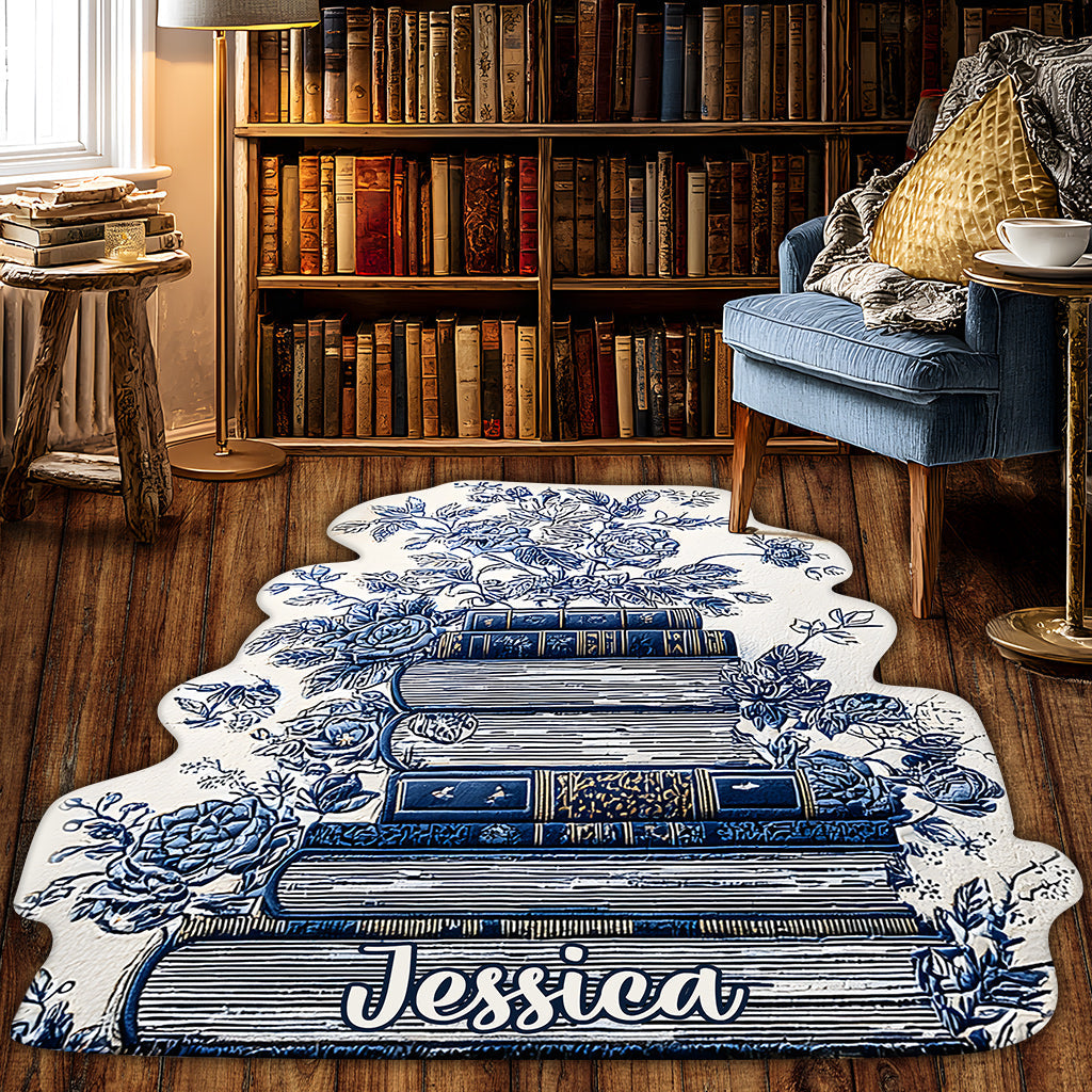 Paillasson/tapis de porte personnalisé en forme de livre, style Toile de Jouy, motif floral vintage